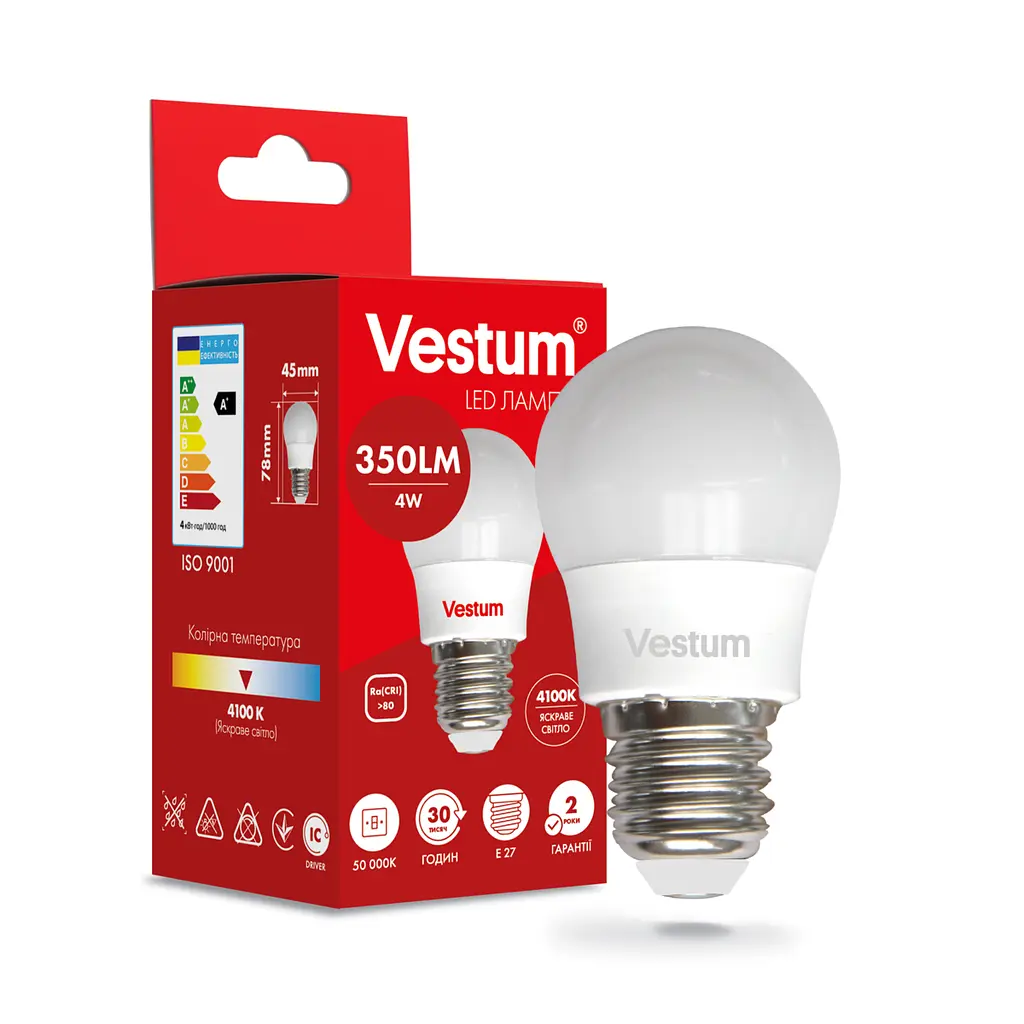Світлодіодна лампа Vestum G45 4W 4100 K 220V E27 1-VS-1205 - фото 3