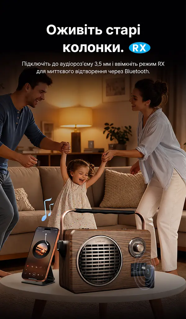 Аудіопередавач і приймач Vention Bluetooth 6.0 AUX 3,5 мм передавання на дві пари навушників або приймання з двох телефонів по черзі мікрофон для дзвінків у режимі приймання приблизно 9 год передавання/12 год приймання AAC/SBC кнопкове керування відтворенням і дзвінками до 10 м на відкритій місцевості автопідключення в режимі приймання знімний адаптер minijack 3,5 мм із двома штекерами заряджання USB-C темно-сірий і чорний із синім кільцем (NAOH0) - фото 14