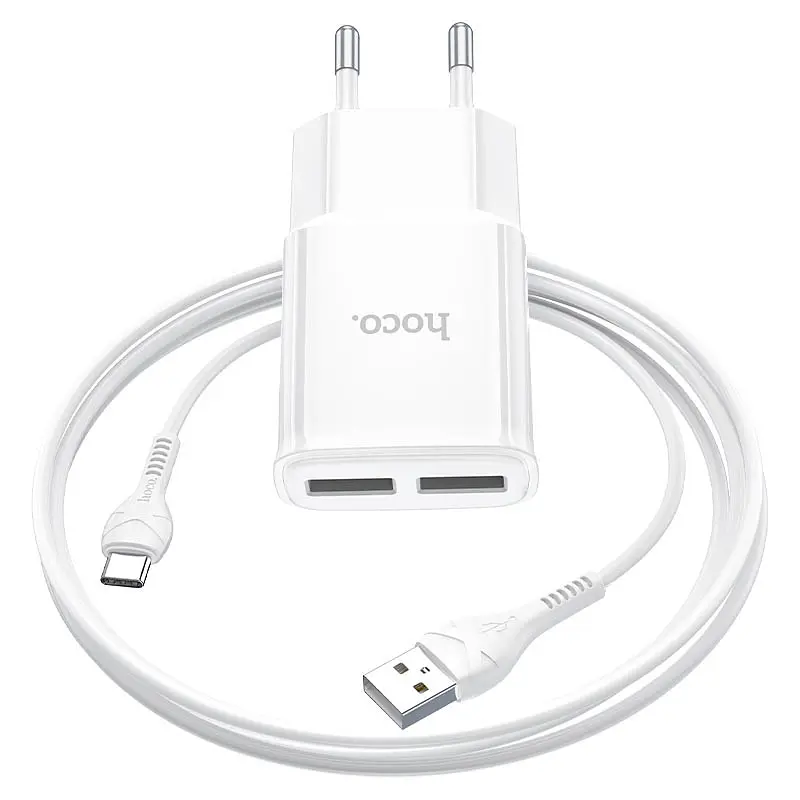 МЗП Hoco C88A Star round 2.4A (2USB-A) + кабель USB to Type-C Білий - фото 3