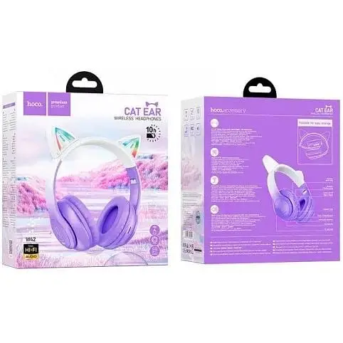 Наушники беспроводные Hoco Cat Ears BT Headphones W42 с ушками бело-розовые - фото 9