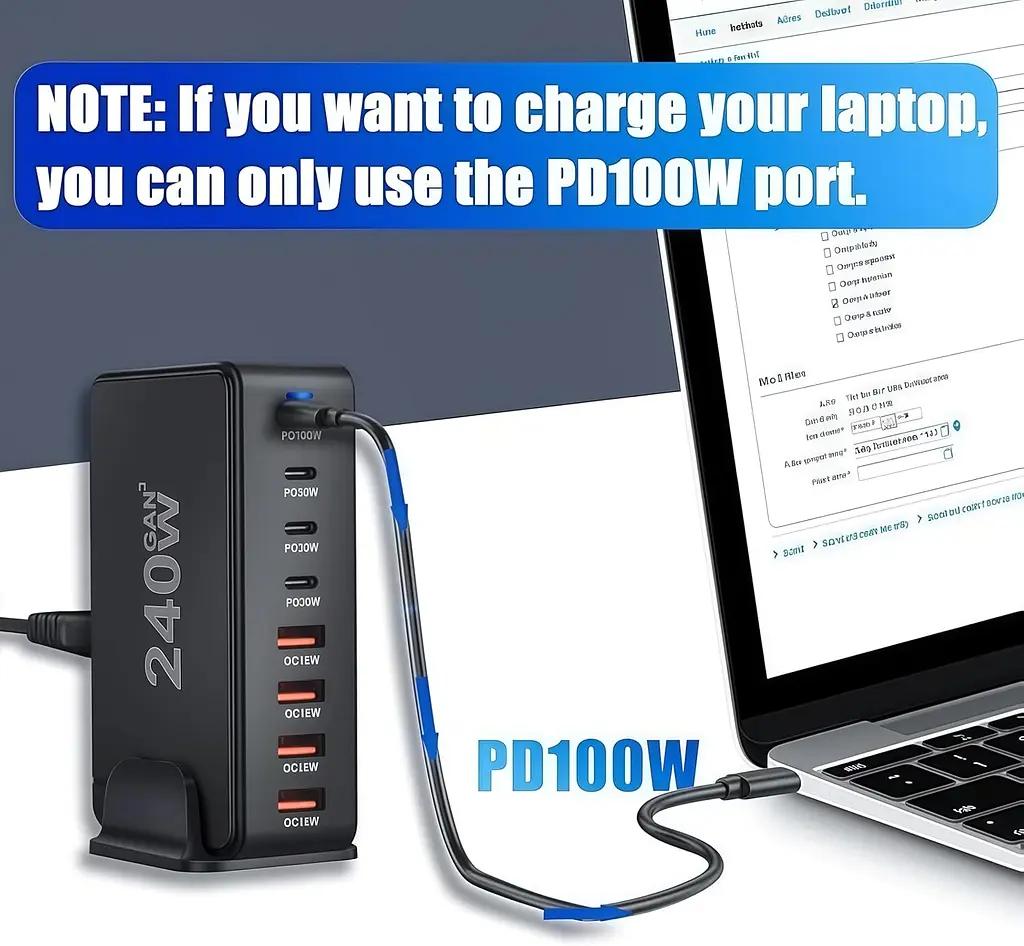 Мережева зарядна станція ILEPO 240W на 4 USB+4 Type-C мультизарядний пристрій потужний блок живлення Black (19338) - фото 4