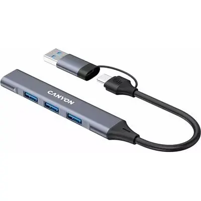 Концентратор Canyon USB-C/A 4-in-1 1xUSB 3.0 + 3xUSB 2.0 gray (CNS-TDS02G) - фото 2