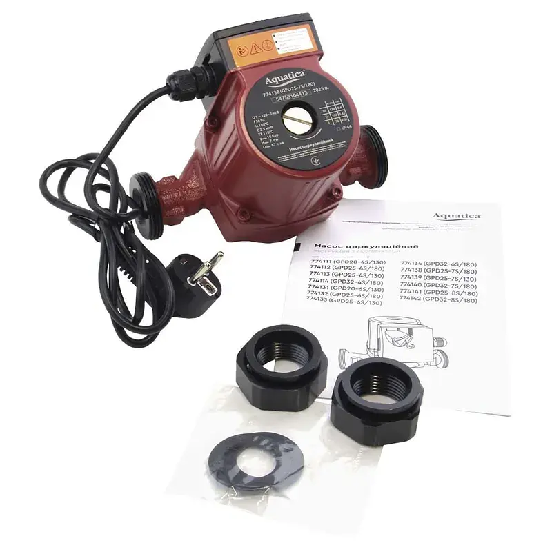 Насос циркуляційний 130Вт Hmax 7м Qmax 87л/хв Ø1½" 180мм+гайки Ø1" AQUATICA (774138) - фото 8