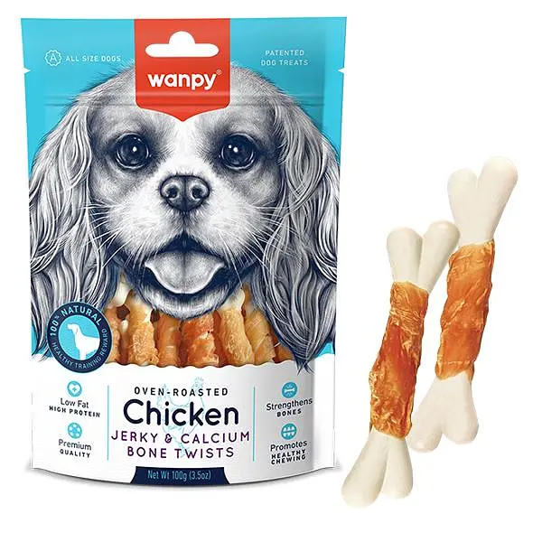 Wanpy Chicken Jerky & Calcium Bone Twists ВАНПІ КІСТКА З В’ЯЛЕНОЮ КУРКОЮ ТА КАЛЬЦІЄМ ласощі для собак, 100 г