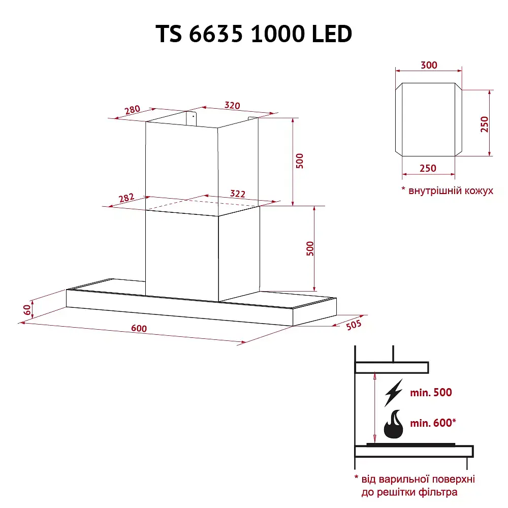 Вытяжка декоративная Т-образная PERFELLI TS 6635 I/WH 1000 LED - фото 12