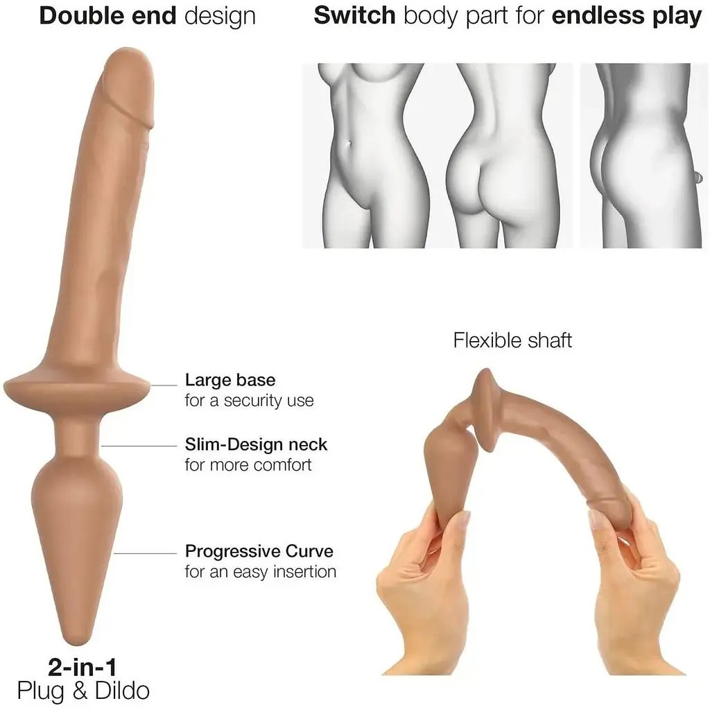 Анальная пробка с дилдо 2 в 1 Strap-On-Me Switch Plug-In Realistic Dildo Caramel S диаметр 3.3/2.9 см - фото 2