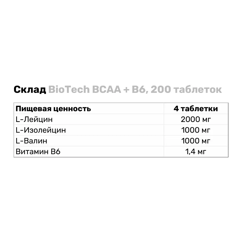 Амінокислота BCAA BioTech BCAA + B6, 200 таблеток - фото 3