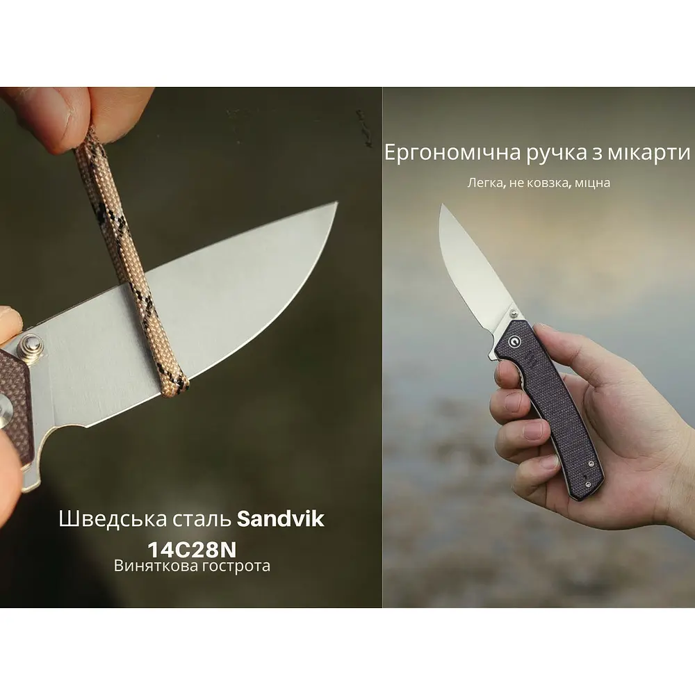 Ніж складаний туристичний Civivi Merit, (8.3 см) 14C28N / Micarta чорний - фото 11