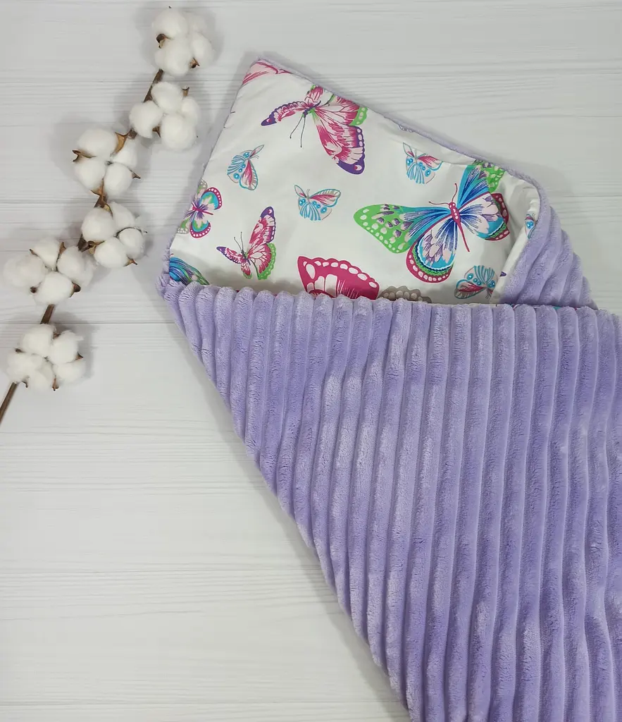 Плед для немовлят із знімним утеплювачем та подушка a.l.babybox Метелики Фіолетовий - фото 2