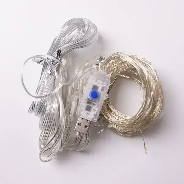 ЮСБ мережева гірлянда-штора кімнатна Роса новорічна 3х3 м USB 300 LED діодів 10 ниток для кімнати стін вікна мідний дріт прозорий колір світла Жовтий