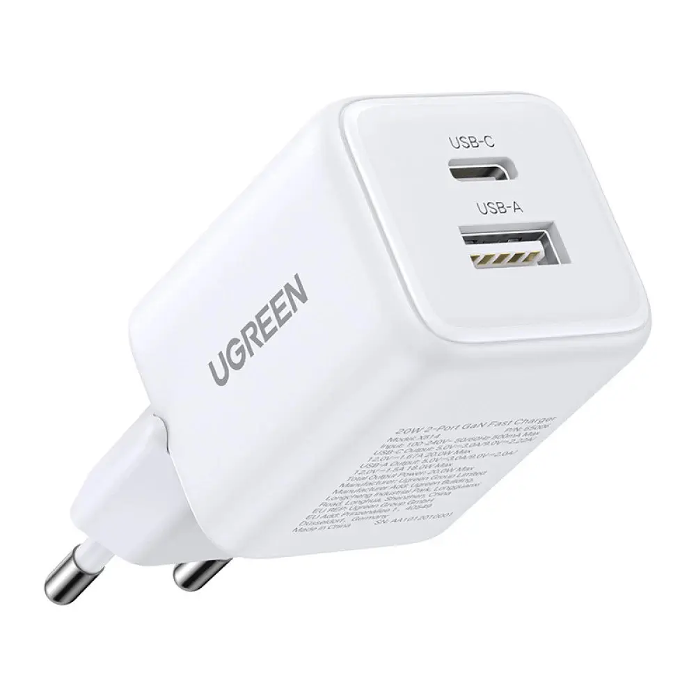 Мережевий зарядний пристрій UGREEN X514 20W 2-Port GaN Fast Charger EU Білий