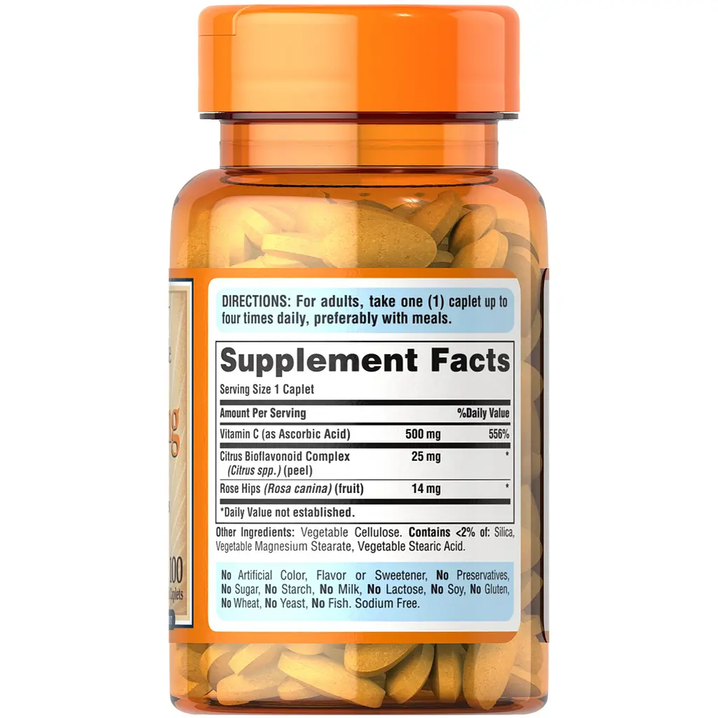 Вітамін С Puritan's Pride Vitamin C-500 with Protective Bioflavonoids and Wild Rose Hips 100 пігулок пролонгованої дії - фото 2
