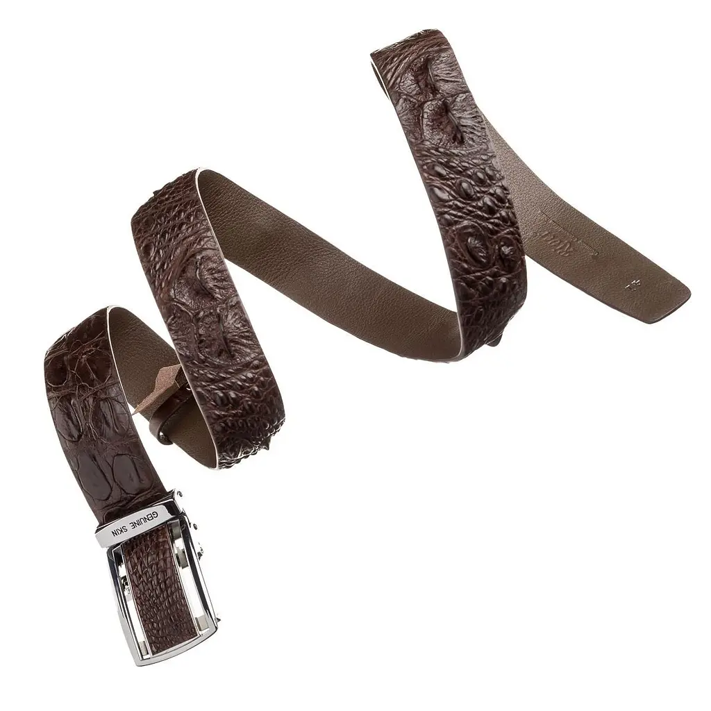 Ремінь-автомат з натуральної шкіри крокодила коричневий CROCODILE LEATHER 18240 120 см - фото 3