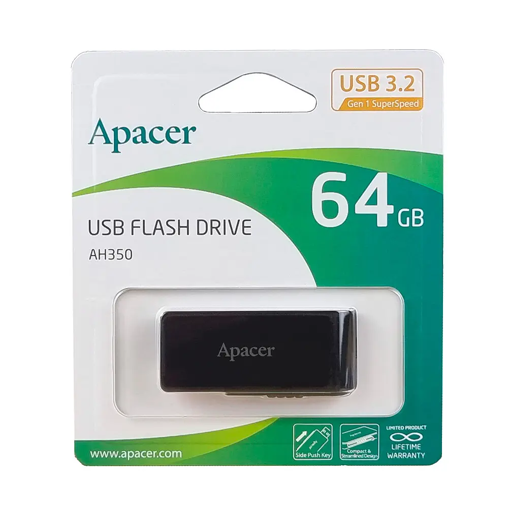 Флеш-накопичувач Apacer USB 3.2 Gen 1 AH350 64Gb чорний AP64GAH350B-1 - фото 2