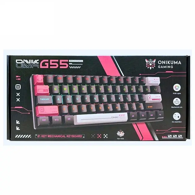 Ігрова дротова механічна клавіатура Onikuma G55 / Tea Switch / RGB / 60% / Black - фото 2