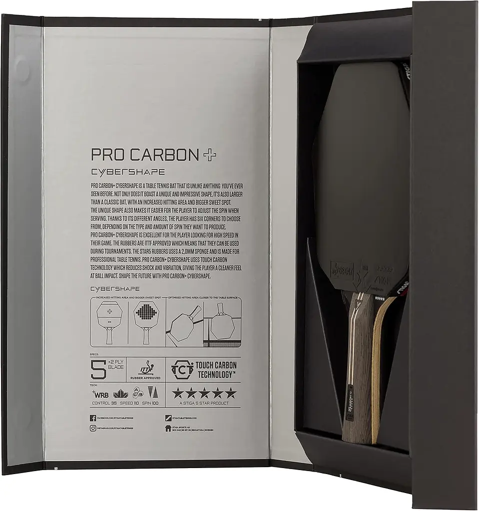 Ракетка для настільного тенісу Stiga Pro Carbon Plus Cybershape 5 Star FL (1215-0401-35) - фото 6