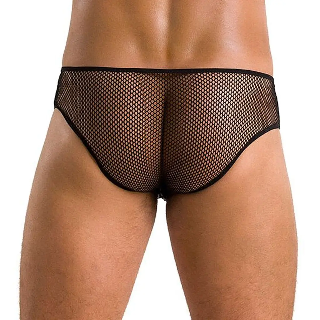 Чоловічі труси зі шнурівкою Passion 035 SLIP RICHARD XXL/XXXL Black, екошкіра, сітка - фото 2