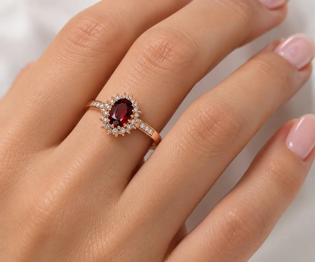 Жіноча каблучка Jewellery Continent з гранатом із червоного золота 21.5 (К-0884) - фото 5