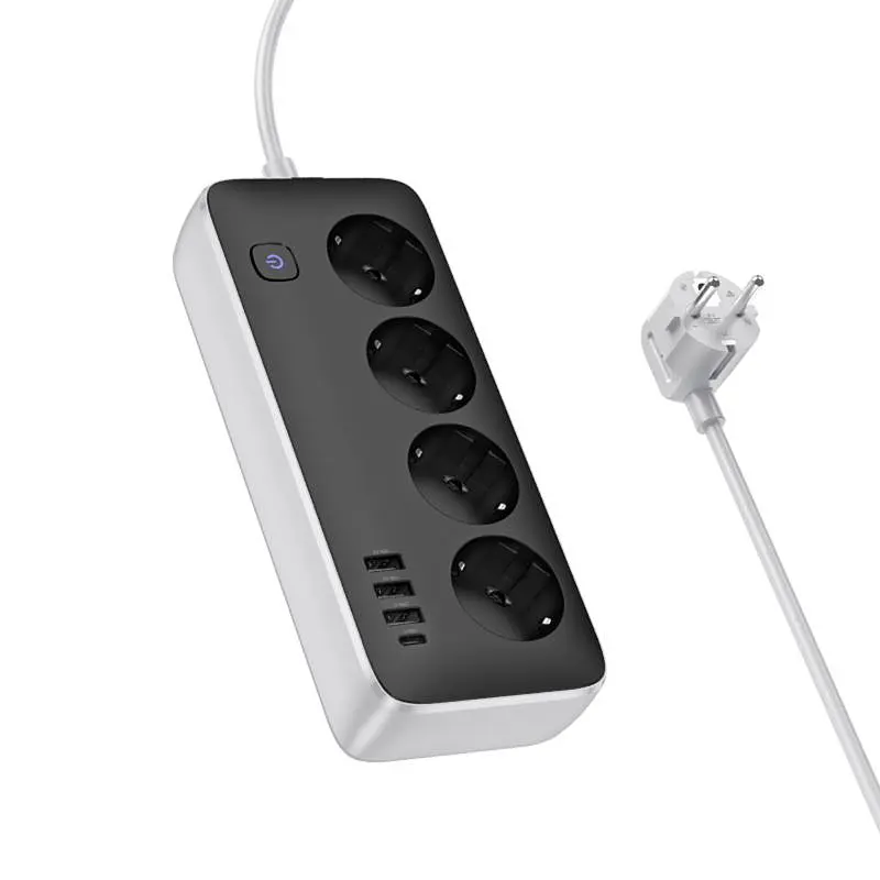 Подовжувач Hoco AC21 Sunlight 4-bit 1C/3A/4xSocket 3m Black - фото 3