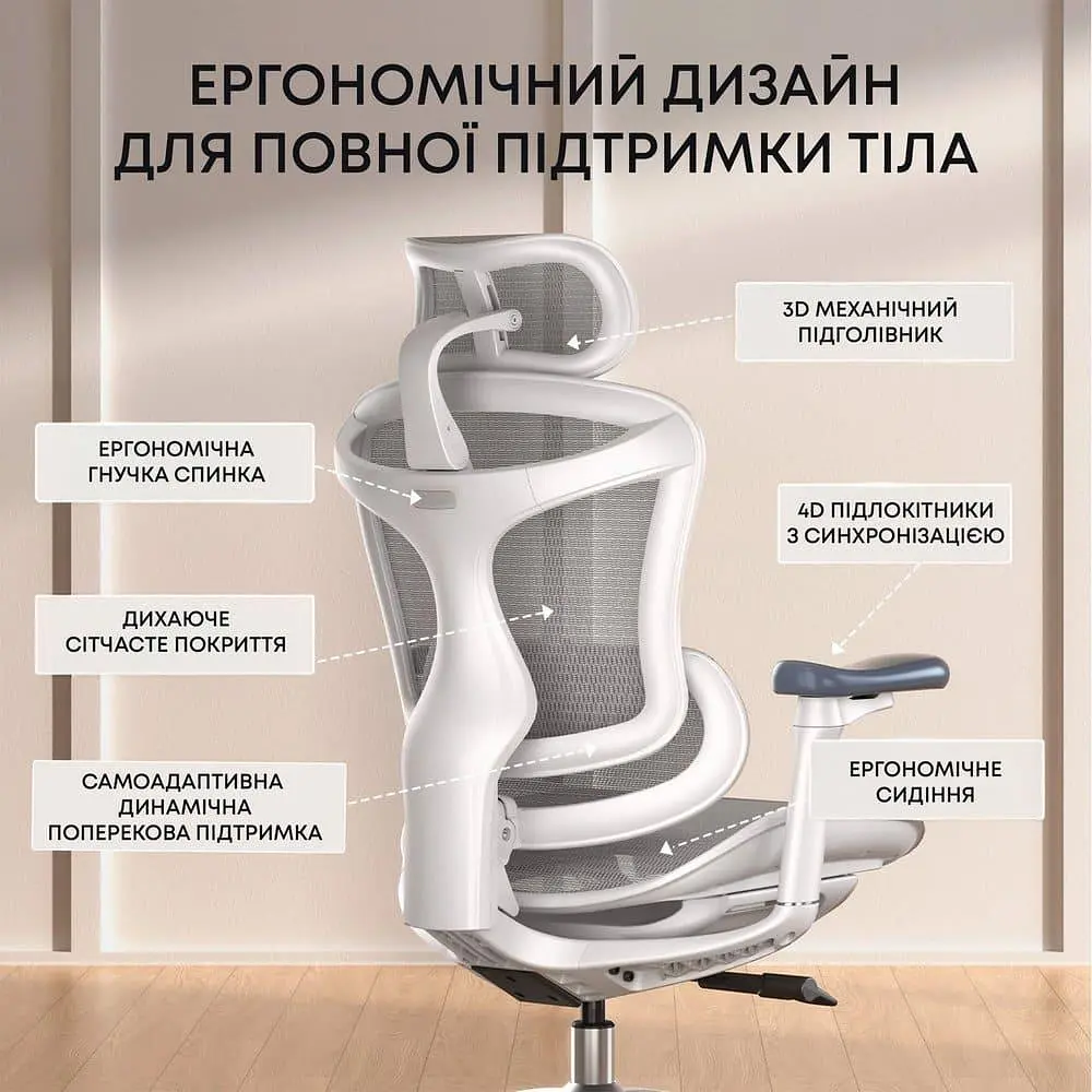 Ігрове крісло Sihoo DORO C300L Mesh White (DORO-C300L-A3-102) - фото 11