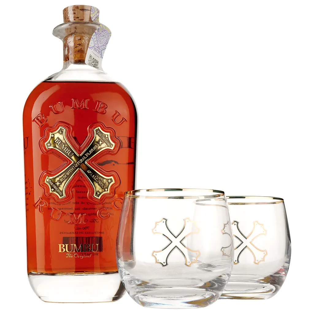 Набір: Ром Bumbu Original, 40%, 0,7 л + 2 склянки - фото 2