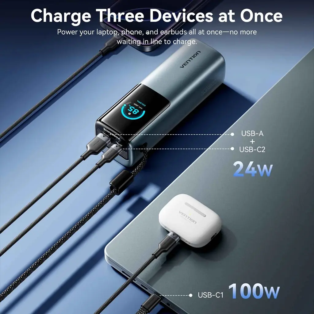 Батарея універсальна Vention 27000 mAh 200W Gray TFT Display Type (FKGH0) - фото 10