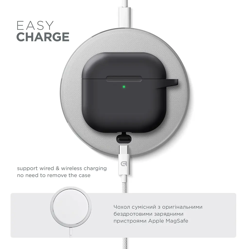 Силіконовий чохол для навушників Apple AirPods 4, Hang Case, чорний, ультратонкий захисний кейс товщиною 2 мм, захист від подряпин, пилу та ударів, компактний, з карабіном для кріплення, ArmorStandart (ARM81277) - фото 7