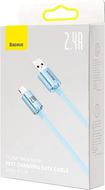 Кабель Baseus Crystal Shine Series Fast Charging Data Cable USB to iP 2.4A 2 м Sky Blue (CAJY001203) - фото 7