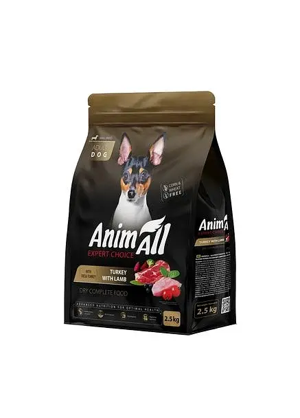Сухий корм AnimAll для собак малих порід зі свіжою індичкою та ягням, 2,5 кг