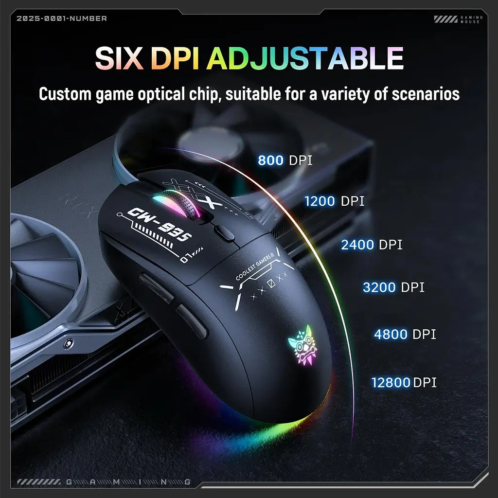 Компьютерная мышка Onikuma беспроводная игровая аккумуляторная CW-935 Pro с RGB подсветкой и 3 режимами подключения - фото 5