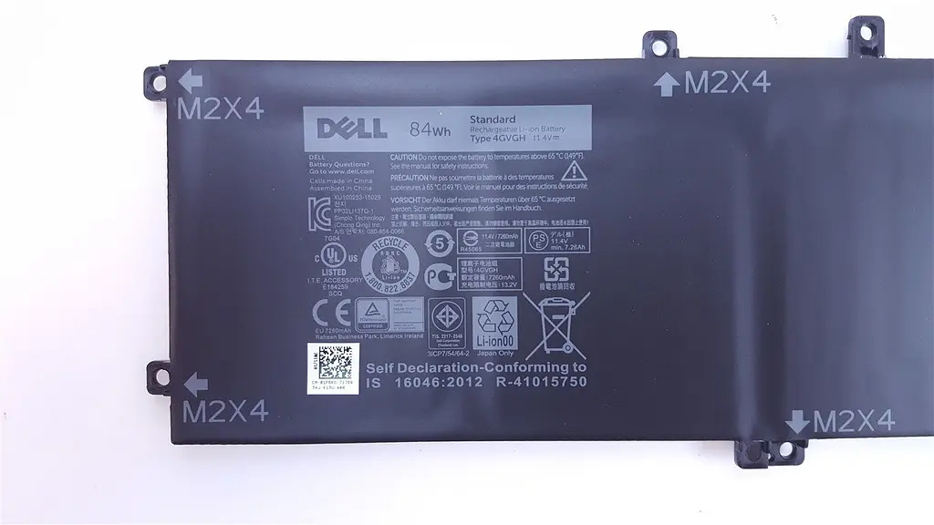 Акумулятор для ноутбука Dell XPS 15-9550 (long) 4GVGH, 84Wh (7260 mAh), 6cell, 11.4V, Li-ion, чорний - фото 2