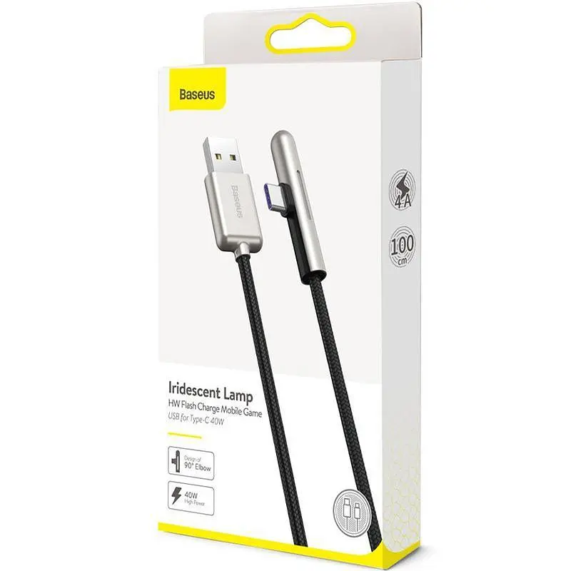 Кабель Baseus Iridescent Lamp Mobile Game Cable USB to Type-C 40W 4A 1m CAT7C-B01 Black - фото 4