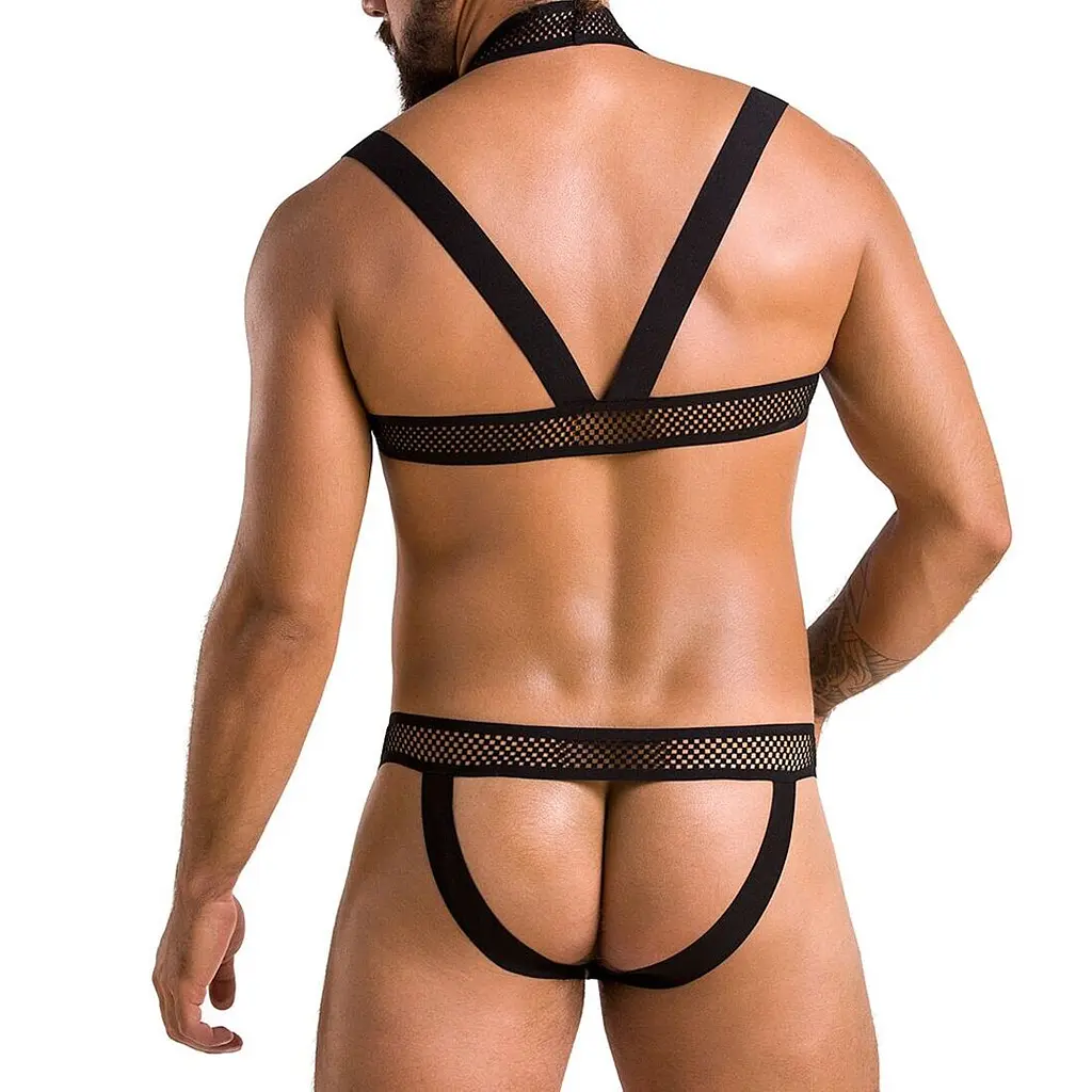 Комплект чоловічої білизни з кріпленнями Passion 043 JACOB S/M Black, труси, шлейки - фото 2