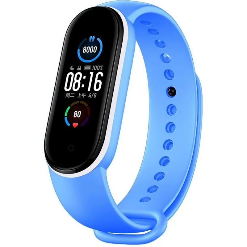 Ремінець Uwatch Double Color Replacement Silicone Band For Xiaomi Mi Band 5/6/7 Light Blue/White Line - фото 2