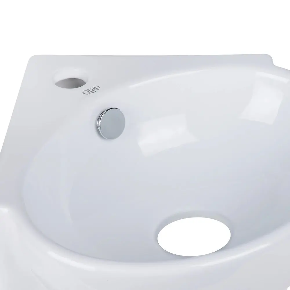 Умивальник Qtap Leo N підвісний угловая овальний 380x360x130 мм White + донний клапан PU02O, Білий - фото 4
