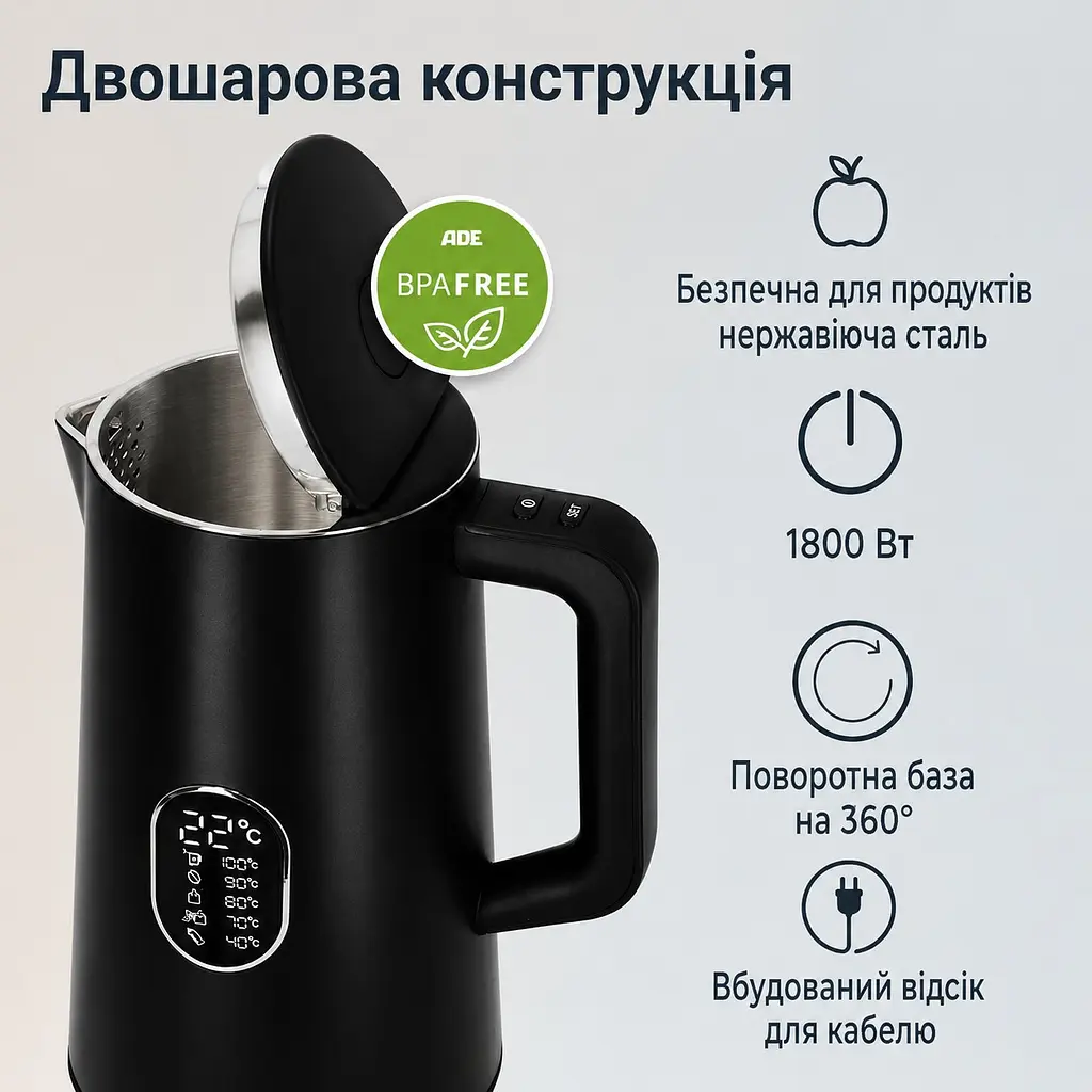Чайник з налаштуванням температури ADE KG 2100-2 чорний - фото 3