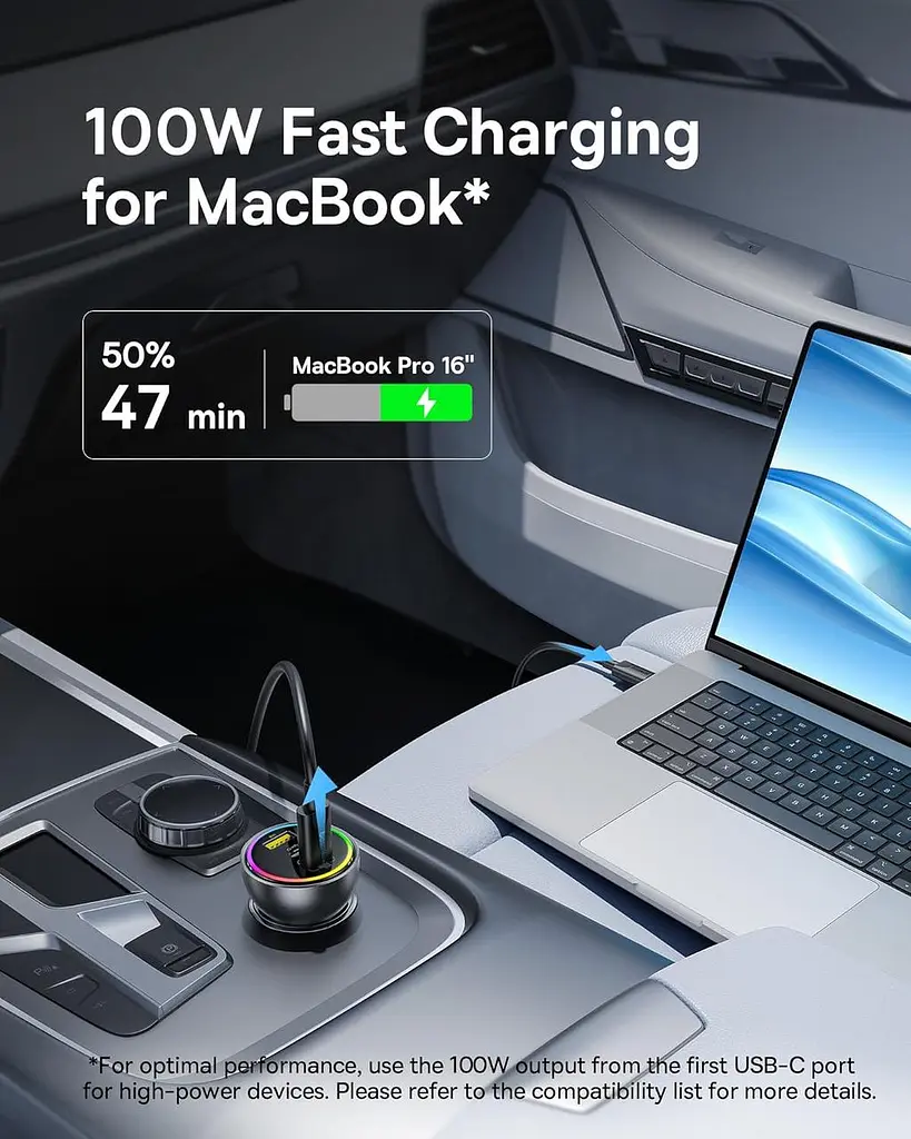 Автомобільний зарядний адаптер Baseus 152.5 W BSCC-ZX-CCL 2C+U з кабелем чорне - фото 9