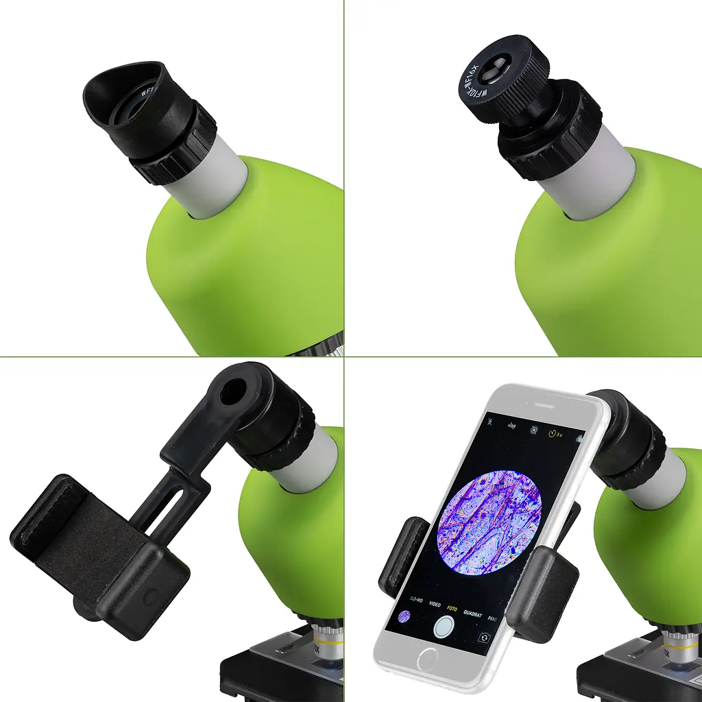 Мікроскоп Bresser Junior 40x-640x Green з набором для дослідів і адаптером для смартфона (8851300B4K000) - фото 3