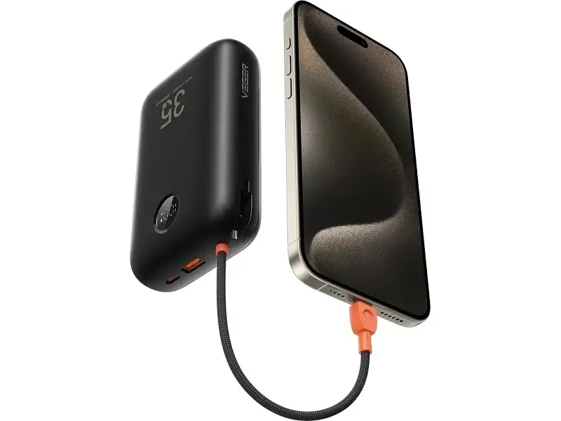 Зовнішній акумулятор (Power Bank) VEGER Ultra Mini Built-In 2 cables 30000mAh (VG-W3018) - фото 2