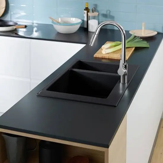 Кухонная мойка Hansgrohe S510-F635 770x510 на две чаши 80/450 Graphiteblack 43315170, Черный - фото 3