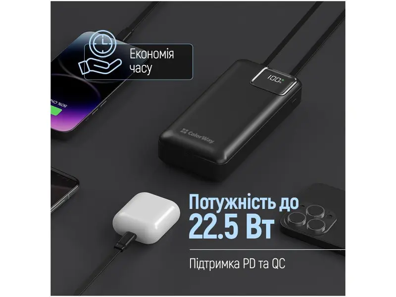 Зовнішній акумулятор (Power Bank) ColorWay 20000mAh Optimal Power Black (CW-PB200LPB5BK-PDD) - фото 7