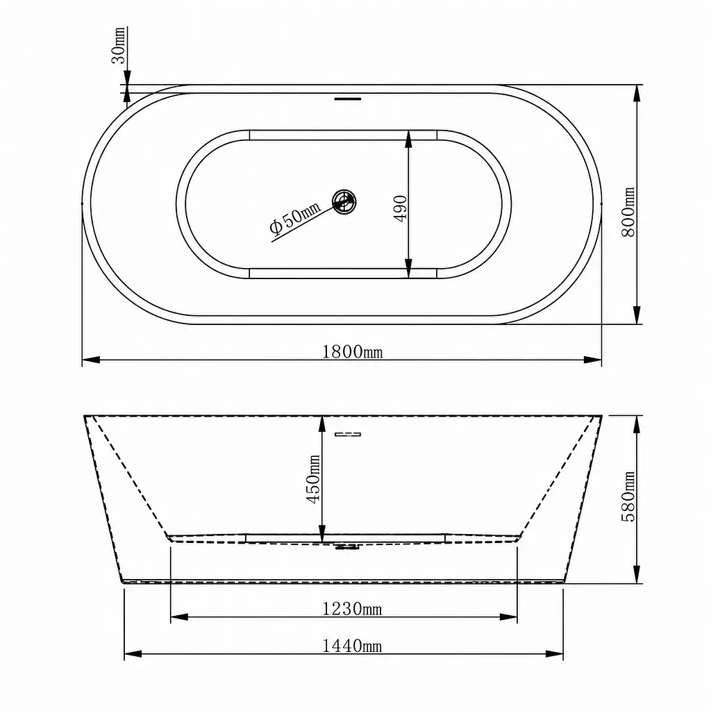 Окремостояча акрилова ванна VBI Etna 180x80, біла VBI-070118 - фото 2