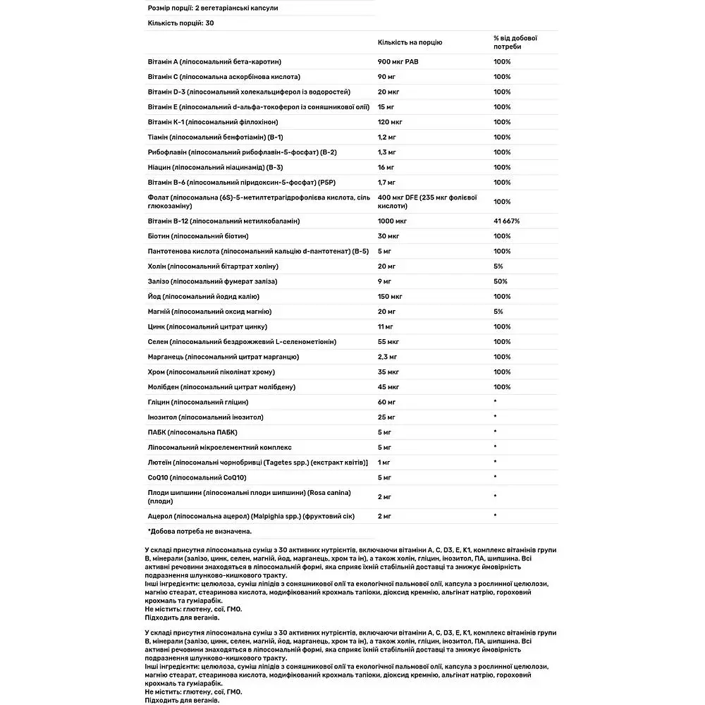 Мультивітамінний комплекс Solaray Universal Liposomal Multivitamin High Potency універсальний ліпосомальний 60 капсул - фото 4