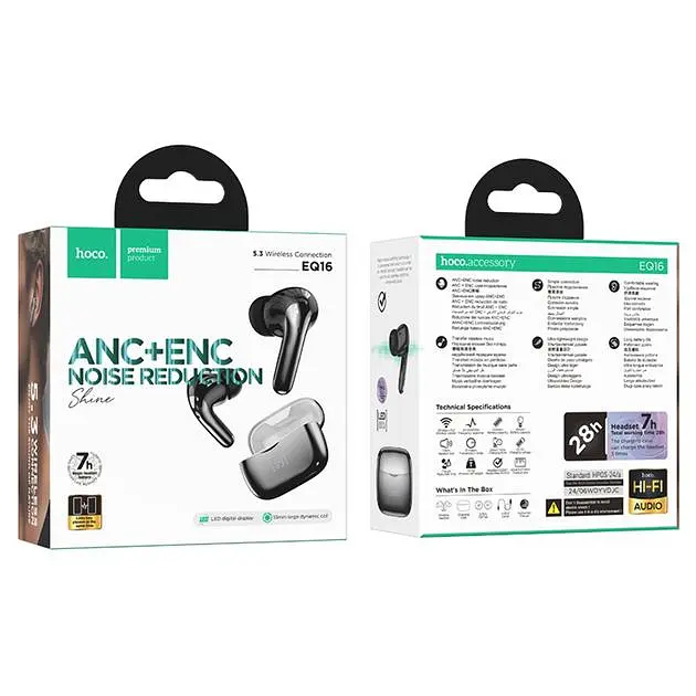 Бездротові TWS навушники Hoco EQ16, вакуумні, ANC, ENC, Noise Reduction, BT5.3, 40mAh, 320mAh, 7h, black glaze - фото 4