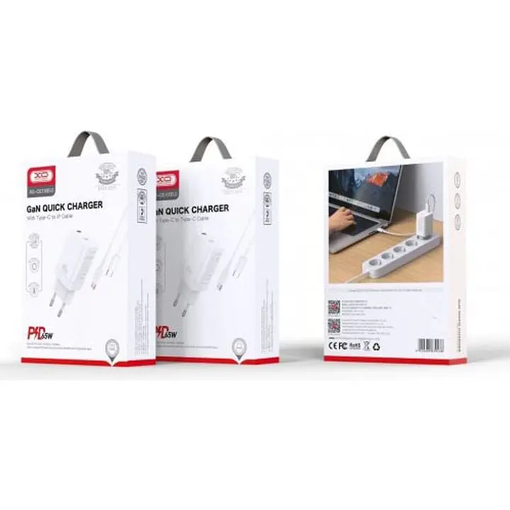 Сетевое зарядное устройство XO CE10 1USB-C PD 65W Charger + type-c cable White - фото 3