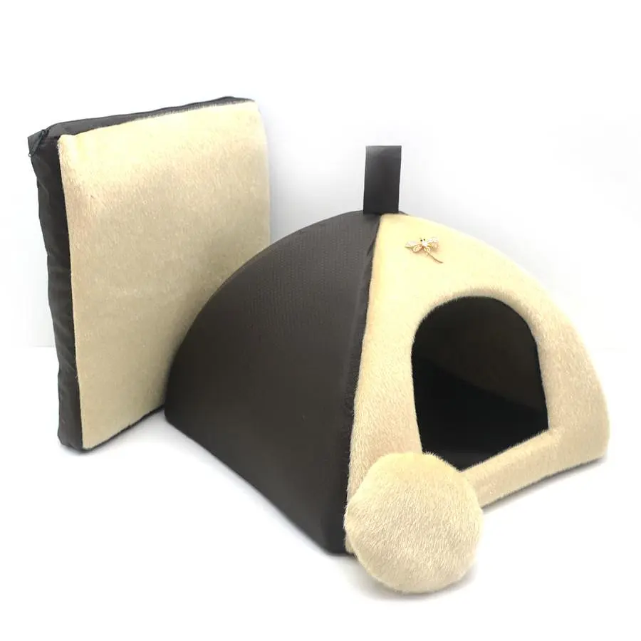 Будиночок юрту для котів та собак Zoo-hunt Хутро коричневе №1 39х39х31 см (ZH2508-1) - фото 2