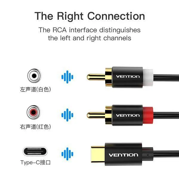 Аудіокабель Vention USB Type-C - 2RCA 1.5m Hi-Fi Stereo, DAC 24bit/96kHz Black (BGDBG) - фото 2
