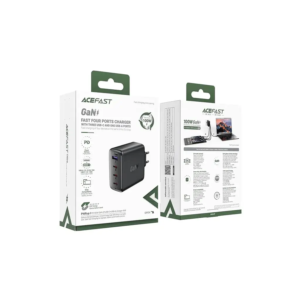 Зарядний пристрій Acefast 4xUSB 100W (3xUSB-C+USB-A) Gan A94 Fast Charger Black (6974316283133) - фото 5