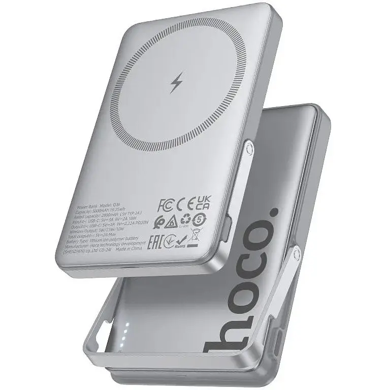 Батарея універсальна HOCO 5000mAh Sunlight PD/20W Magnetic Metal Grey (Q36 / 714986)