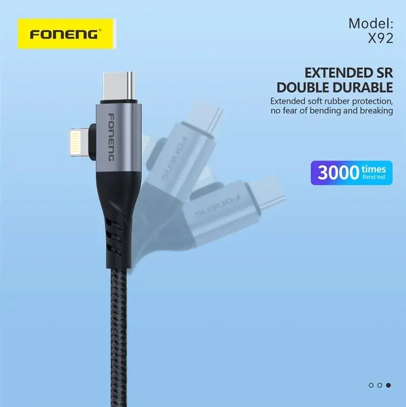 Кабель Foneng X92 4-in-1 (60W) USB/USB-C - USB-C/Lightning (M/M), 1 м, Black (X92-CA-FIO) - фото 5